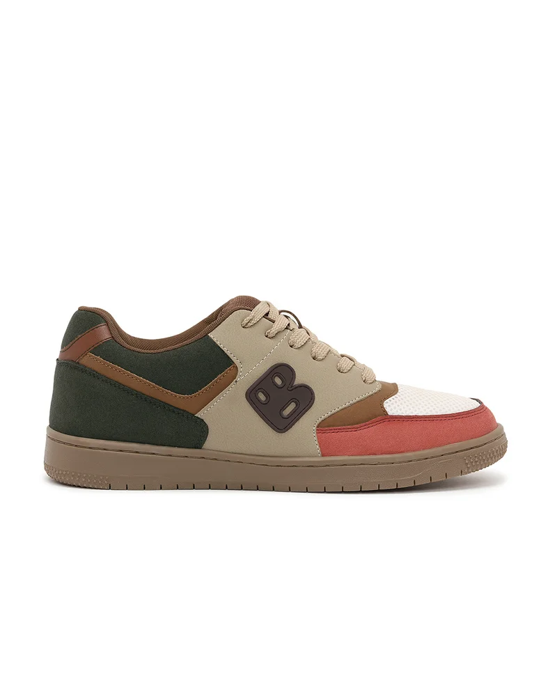 بيواكوف Men's Brown & Green Bravado Color Block Low-Top Sneakers